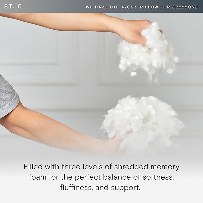 Sijo FlexCool Shredded Memory Foam Pillow - Adjustable Bed Pillow Last Cooling Surface - Good Housekeeping 2025 Bedding Award Winner - CertiPUR-US - Medium Firm for Back, Side, Stomach Sleepers (King)