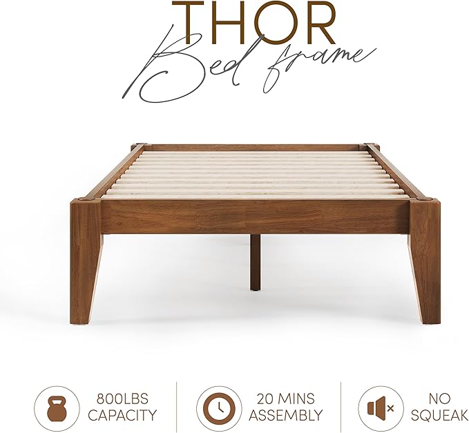 Thor Premium Solid Wood Bed Frame Twin XL, Platform Bed, Japanese Joinery Bed Frame, Wood Slat Support, No Box Spring Needed, Easy Assembly, Minimalist & Modern Style (Walnut)