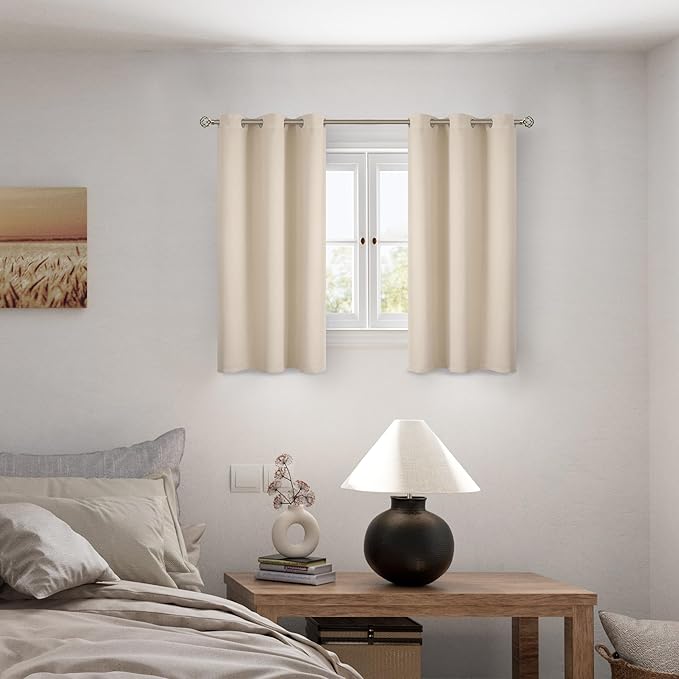 BGment Short 100% Blackout Curtains for Bedroom, Thermal Insulated Energy Efficiency Noise Reducing Grommet Curtains 45 Inch Length with Liner for Small Window 2 Panels Each 42 Inch Wide, Champagne