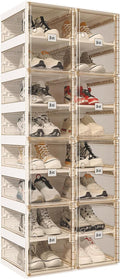 ANTBOX Foldable Shoe Rack,Shoe Organizers for Closet Plastic Shoe Storage Box for Entryway,Living Room,Large Sturdy Stackable Sneaker Cabinet Bins with Magnetic Clear Door 8 Tiers 16 Pairs