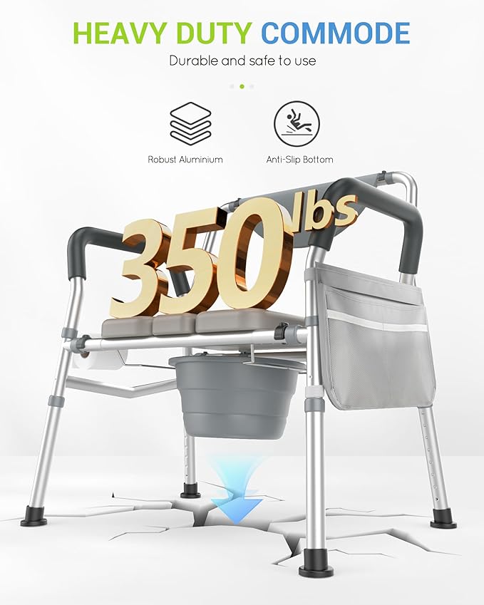 Heavy Duty Bariatric Commode, 4-in-1 Portable Bedside Commode or Over-Toilet Chair, Extra-Wide | Adjustable Height | Easy to Clean, Handicap Commode Chair for Eldery, Disabled People