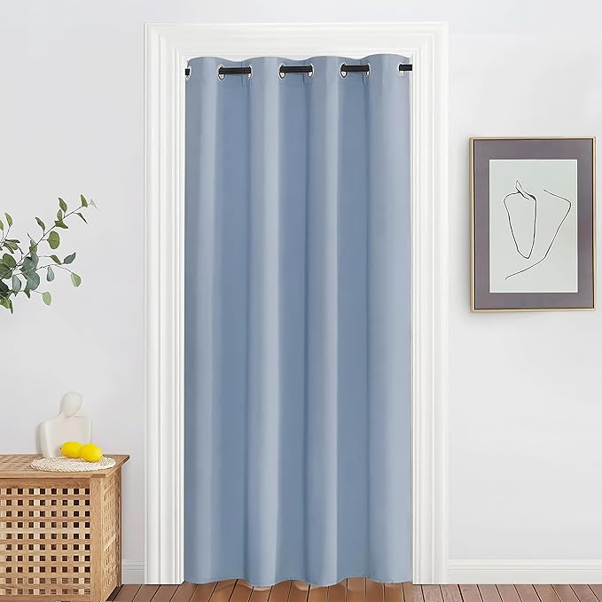 NICETOWN Blackout Doorway Curtain Drape 78 inch Long - Grommet Noise Reducing Thermal Insulated Solid Modern Window Treatments for Bedroom Closet (1 Panel, 52 x 78 Inch, Vintage Blue)