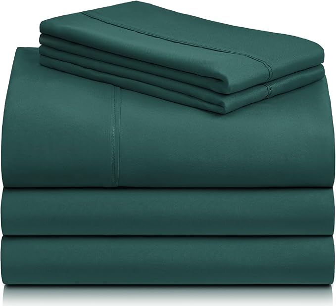 LuxClub 5 PC Split King Sheet Set, Deep Pockets Wrinkle Free Cooling Bed Sheets Hotel Bedding for Women, Men, Includes 2 Fitted Sheet, 1 Flat Sheet and 2 PillowcasesSoft Emerald