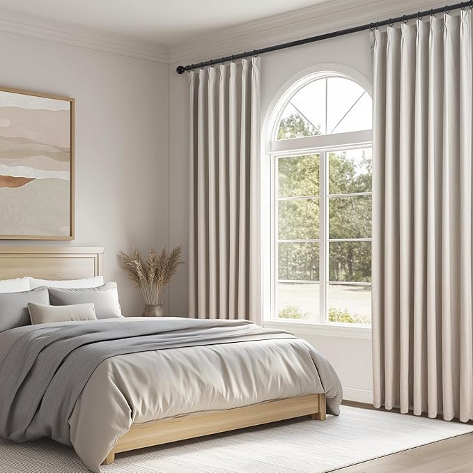 Topfinel Pinch Pleat Full Blackout Curtains & Drapes 84 Inch Length 2 Panels Set, Oatmeal Linen Room Darkening Soundproof Curtains with Hooks Rings for Bedroom Living Room Track System, Beige Ivory