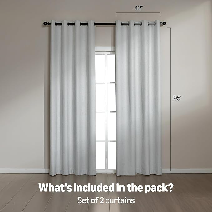 Amazon Basics Faux Linen Blackout Curtains for Bedroom and Living Room, 2-Piece Set with Grommets, 42" W x 95" L, White