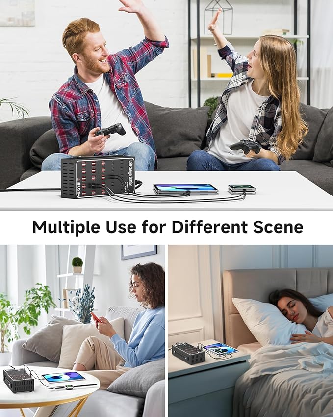 250W USB~c Charging Station, 50 Port (30 USB A & 20 USB~C Port) USB~C Charger Block, Fast Charging Station for Multiple Devices, Desktop USB Charger Compatible for iPhone, iPad, Tablets