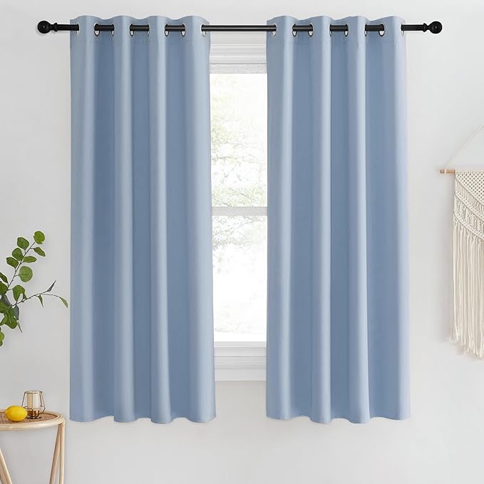 NICETOWN Blackout Short Curtain 63 inches Long for Windows, Thermal Insulated Curtain Grommet Room Darkening Window Treatment for Bedroom/Living Room, 1 Panel, W46 x L63, Vintage Blue