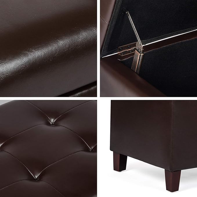 Joveco Storage Ottoman Bench, 33 Inches Faux Leather Rectangle Tufted Foot Stool for End Foot of Bed, Bedroom, Living Room, Brown