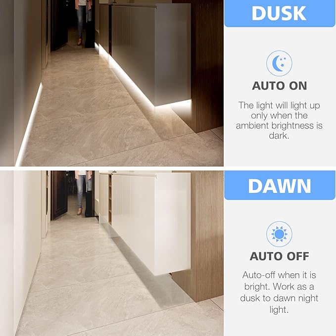 WOBANE White LED Strip Light, 16.4ft Motion Activated Light Strip with Remote and Adapter, Night Light, Dimmable, PIR Function, 300 LEDs Rope Light for Closet,Kitchen Cabinet,Room,Wardrobe,White