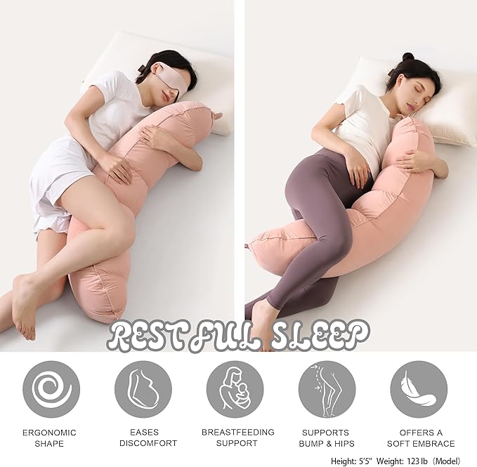 Peallow(Pat. Pend) – Long Round Body Pillow for Adults, Bolster Pillow for Sleeping, Soft and Supportive Pillow for Sleeping & Lumbar Support (Soft Pastel Pink, 39")