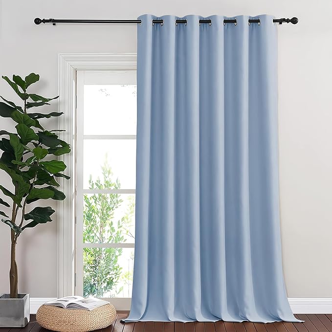 NICETOWN Sliding Door Curtain 108 Inches Long - Blackout Thermal Insulated Grommet Room Divider Privacy Drape for Patio Glass Door, 1 Panel, Vintage Blue, 100 Inch Extra Wide