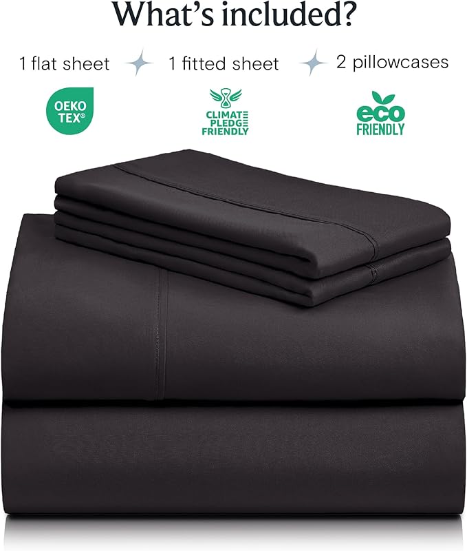 LuxClub 4 PC King Sheet Set, Deep Pockets Wrinkle Free Cooling Bed Sheets Hotel Bedding for Women, Men, Includes 1 Fitted Sheet, 1 Flat Sheet and 2 Pillowcases-Black