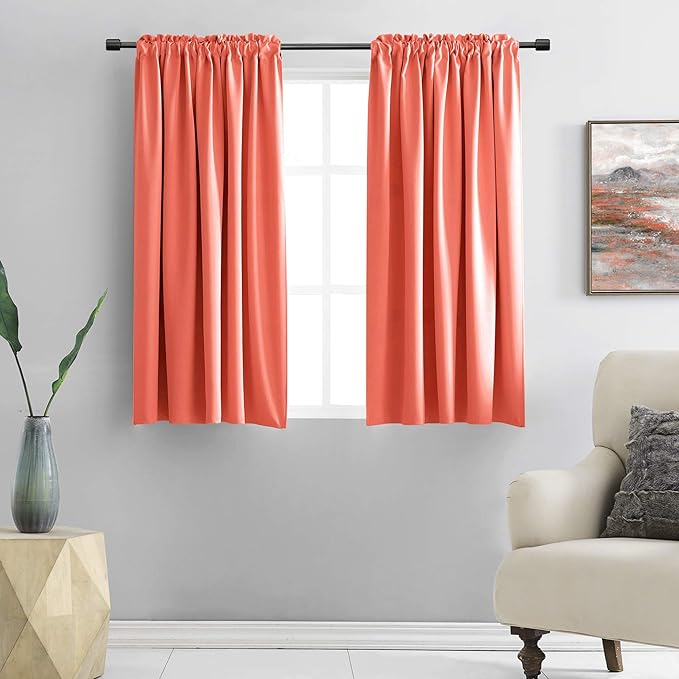DONREN Coral Room Darkening Curtain Panels for Bedroom - 54 Inch Length Thermal Insulated Rod Pocket Curtains (42 by 54 Inches Long,2 Panels)