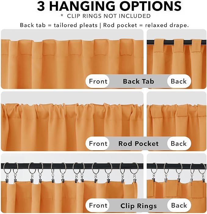 Deconovo Blackout Curtain Panels for Kids Bedroom, Room Darkening Back Tab and Rod Pocket Curtains, 42x72 Inch, Orange Flame, 2 Panels