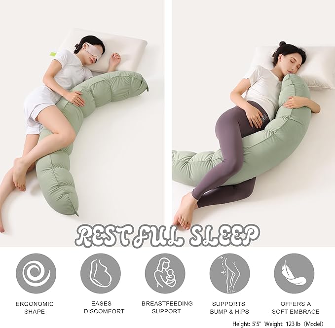 Peallow(Pat. Pend) – Long Round Body Pillow for Adults, Bolster Pillow for Sleeping, Soft and Supportive Pillow for Sleeping & Lumbar Support (Celadon Green,59")
