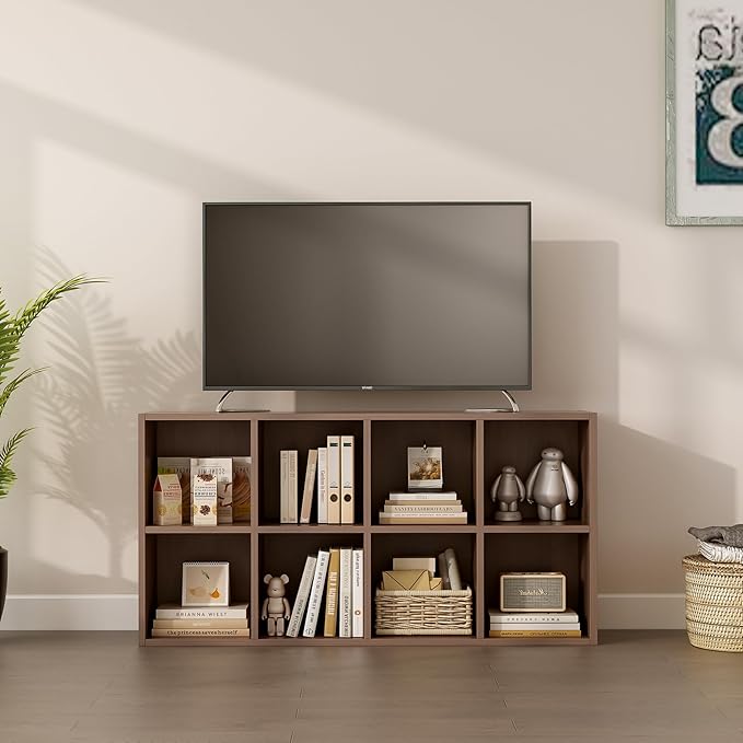 OSCHF 8-Cube Storage Shelf Bookcase - Wooden 4-Tier Floor Standing Open Bookshelf for Home and Office, Cuby Orgainzer, Walnut