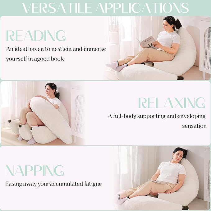 Banana Bean Bag Chair with Ottoman, Floor Sofa Bed with Footrest, Comfy Convertible Lounger for Teens & Adults, Plush Couch for Bedroom, Living Room or Dorm, M-Cream