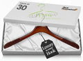 Premium Luxe Wooden Hangers for Women, Wide Shoulder Design for Dresses, Skirts, Sweaters & Blouses, Heavy Duty with Velvet Grip, High Gloss Brown with Brown Velvet, 30 pcs