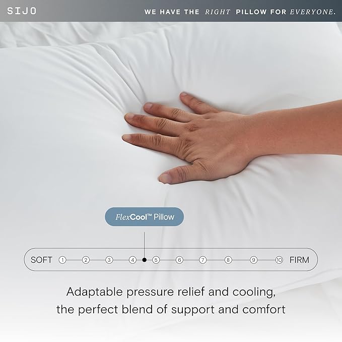 Sijo FlexCool Shredded Memory Foam Pillow - Adjustable Bed Pillow Last Cooling Surface - Good Housekeeping 2025 Bedding Award Winner - CertiPUR-US - Medium Firm for Back, Side, Stomach Sleepers (King)