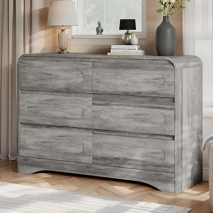 3 Piece Bedroom Set, Dresser and Nightstand Sets for Bedroom, Wood 6 Drawer Dresser & Night Stand Set of 2, Wide Chest of Drawers Modern Storage Cabinet Bedroom Furniture Set, Grey