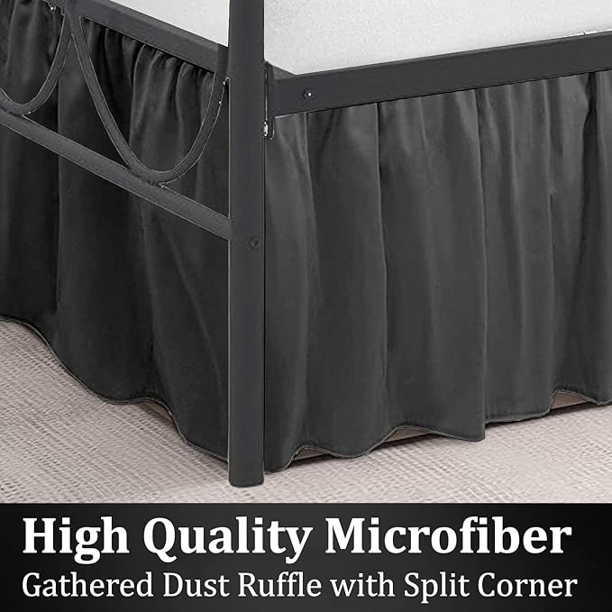SKY BEDDINGS - Twin Size Ruffled Bed Skirt with Split Corners - 12 Inch Drop Dust Ruffle Bed Skirt with Platform Three Sided Coverage - 100% Microfiber, Dark Grey