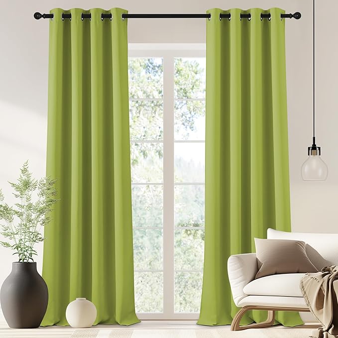 NICETOWN Blackout Curtain for Bedroom 90 inches Long - Window Treatment Thermal Insulated Grommet Room Darkening Drape for Living Room (Fresh Green, 1 Panel, 46 by 90 inches)