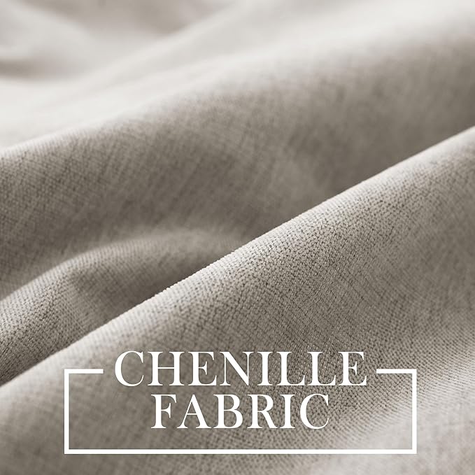 Macochico 120" Wx84 L 100% Blackout Chenille Curtains for Sliding Door Living Room Bedroom, Luxury Drapery for Hotel Home Theater, Beige Taupe Thermal Window Treatments with Tieback, Grommet, 1 Panel