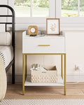 Masupu Nightstand with Charging Station,3-Tier Modern Bedside Night Stand with Storage Drawer and Shelf,Small End Side Table for Bedroom,Living Room,White