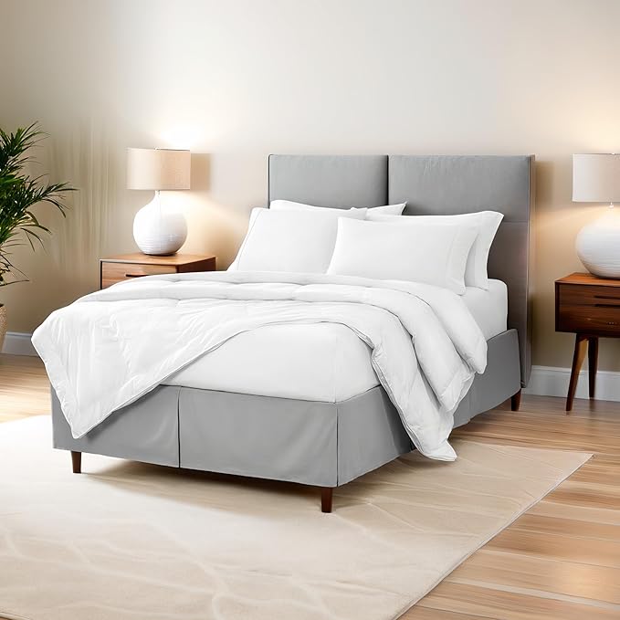 Bare Home Queen Bed Skirt - 15-Inch Tailored Drop Easy Fit - Bed Skirt for Beds - Center & Corner Pleats (Queen, Plum)