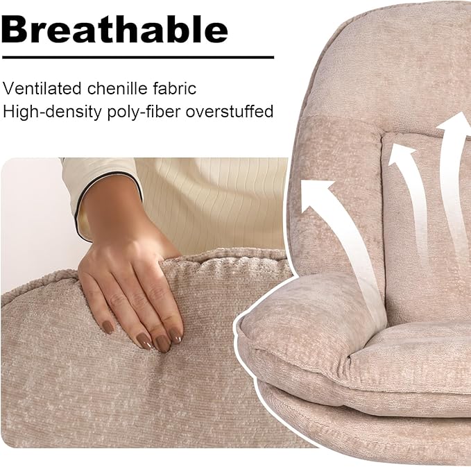 1 Pack 360°Free Swivel Accent Chair for Living Room, Slightly 20°Rocking, 24" High Backrest Upholstered Armchair, Ergonomic Design, Chenille Breathable Soft Fabric Modern Single Sofa, Beige