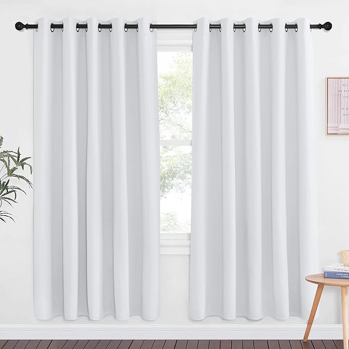 NICETOWN Room Darkening Curtain for Living Room - Easy Care Solid Thermal Insulated Grommet Light Blocking Modern Window Curtain Drape for Bedroom (1 Panel, 66 by 72, Greyish White)