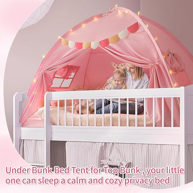 Razee Twin Bed Tent for Kids, Twin Size Bed Tents Indoor Toddler Canopy Privacy Playhouse on Bunk Sleep Inside Drafty Room for Girls, Pink, Kid House Toys for Girl Birthday Gift