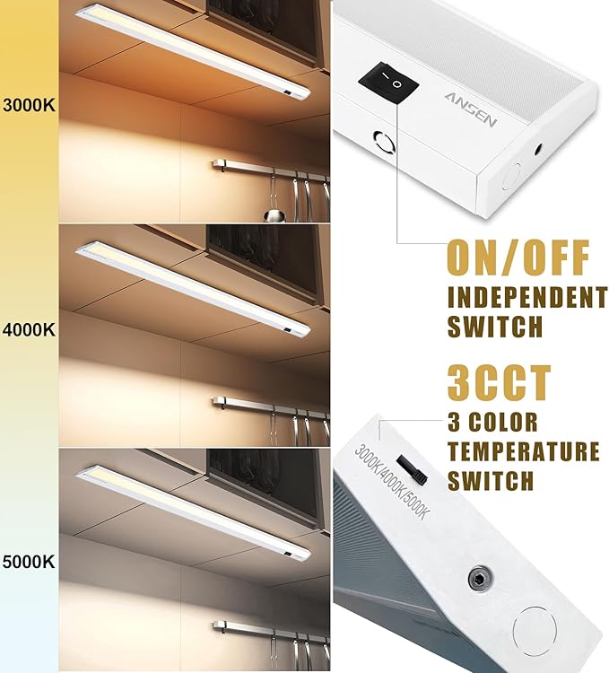 Ansen Hardwired Under Cabinet Lighting, 48in 26W LED Light for Kitchen/Closet, 1720lm, CRI>92, R9>90, Dimmable, 3 Color Temperature, 3000K/4000K/5000K(Warm White, Cool White, Daylight)