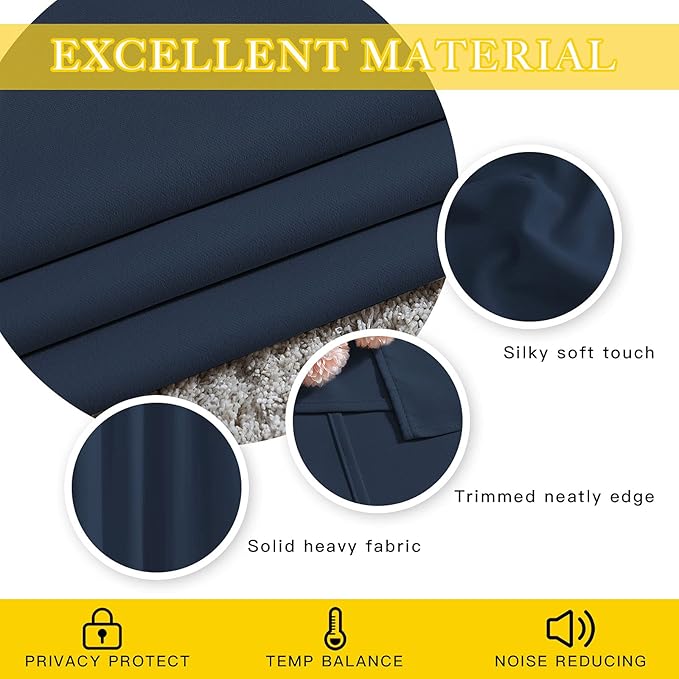 NICETOWN Blackout Navy Blue Curtain 102 inches Long, Grommet Thermal Insulated Room Divider Drape Extra Wide Window Treatment for Sliding Glass Door/Living Room, W80 x L102, 1 Panel