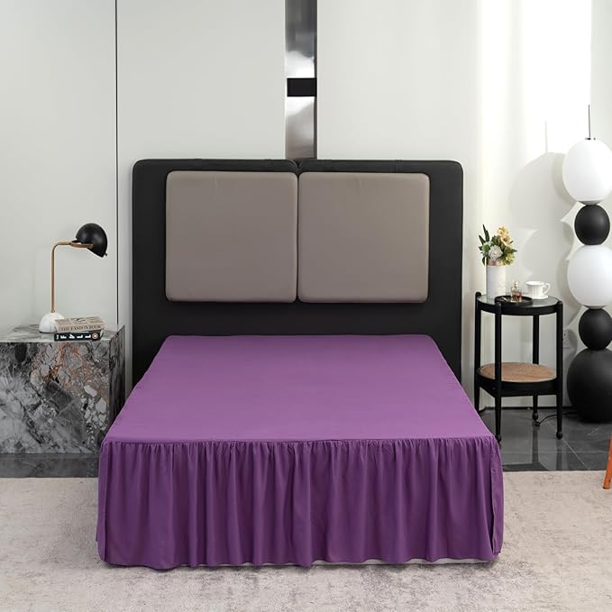 Bed Skirt Full Size Ruffled Bed Skirt with Split Corners, 12 Inch Drop Dust Ruffle Bed Skirts with Platform, Grape