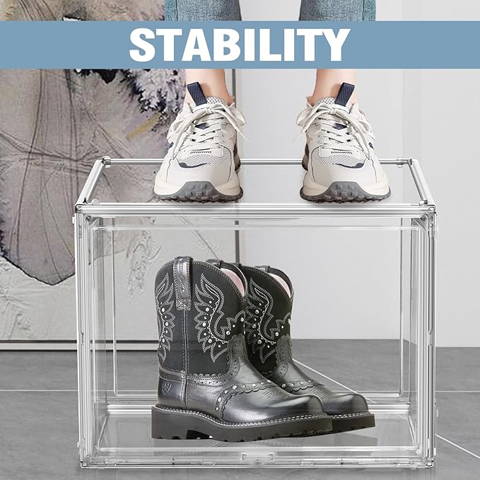 3 Pack XXX-Large Clear Display Case, 17.7''x13''x13'' Tall Boot & Shoe Box Acrylic Display Case Extra Large Figure Collectibles Showcase Clear Stackable Handbag Trophy Display Box with Magnetic Lid