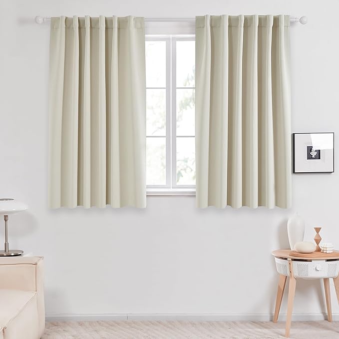 Deconovo Blackout Curtains, Thermal Insulated, W52 x L45 2 Panels, Back Tab, Machine Washable, Room-Darkening Drapes for Bedroom/Living Room Light Beige