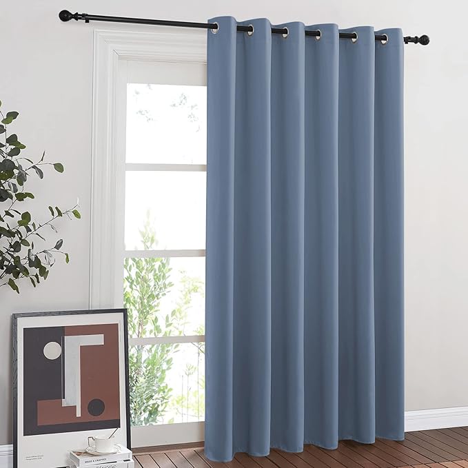 NICETOWN Patio Door Curtain for Sliding Glass Door, Thermal Insulated Blackout Curtain Drape for Living Room/Kitchen/Bedroom (Stone Blue, 1 Panel, 80 x 84 inch)