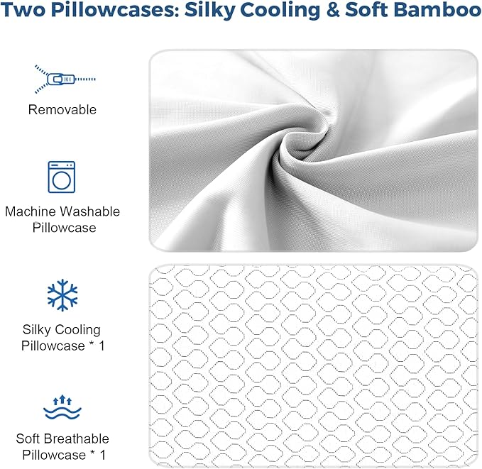 Memory Foam Pillows Queen Size Set of 2 - Adjustable Bed Pillows for Side Back Stomach Sleepers - with Washable Cooling Pillowcase