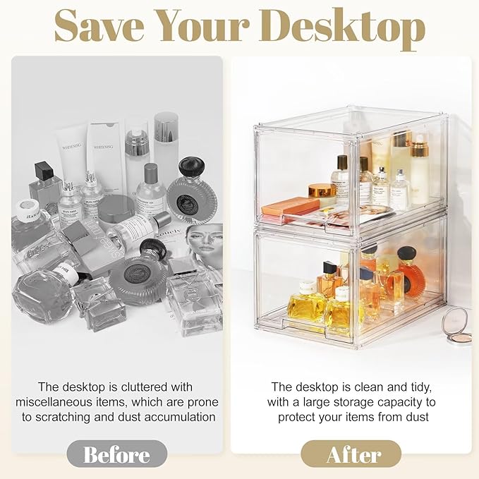 AZ.MIFENO Large Stackable Storage Drawers,Clear Thickened Drawer Organizers with Pull-Out Drawer for Skincare,Cosmetics, Ideal for Closet,Bathroom,Kitchen Undersink,Cabinet,Toy Organization (3 Packs)