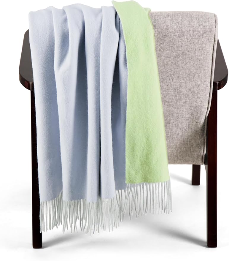 Alashan Cashmere Blend Double Faced Throw-Super Soft and Luxe Fabric- Perfect for Cozy Nights! 95% Merino Wool/5% Cashmere, 50" x 70", Great Gift Item. (Sea Glass & Blue Haze)