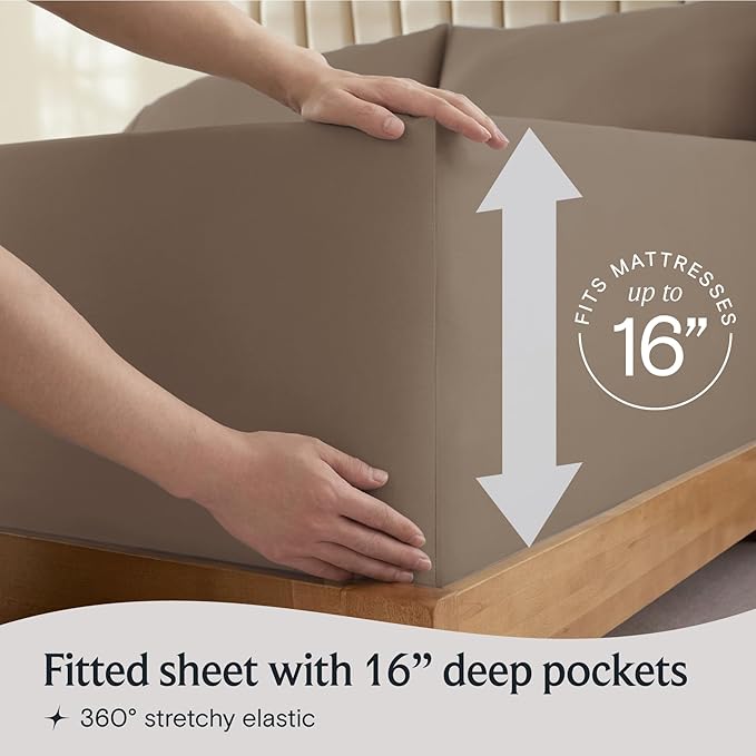 LuxClub 4 PC California King Sheet Set, Deep Pockets Wrinkle Free Cooling Bed Sheets Hotel Bedding for Women, Men, Includes 1 Fitted Sheet, 1 Flat Sheet and 2 Pillowcases-Soft Dark Khaki