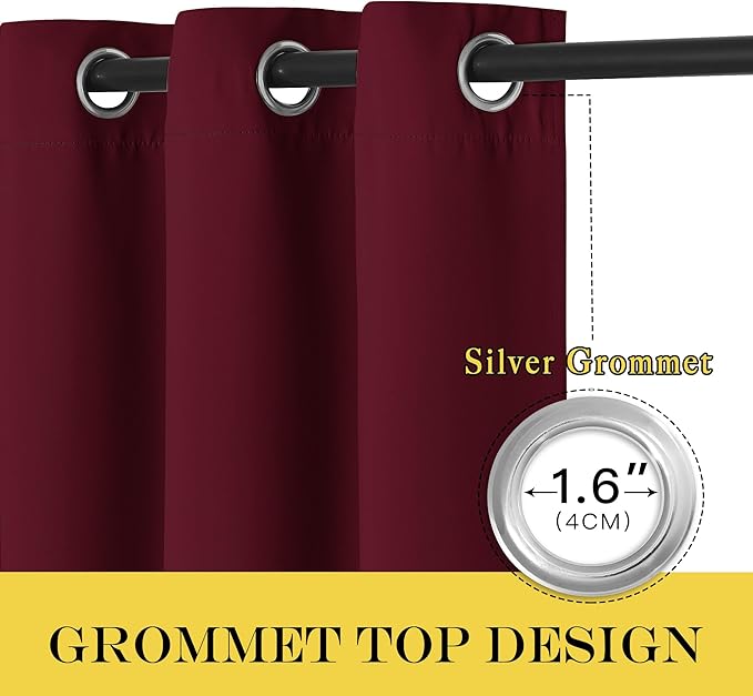 NICETOWN Blackout Room Divider Curtains 84 inch Length, Grommet Energy Saving Thermal Drapes Sound Reducing Window Treatments for Living Room/Bedroom, W100 x L84, 1 Panel, Wine Red