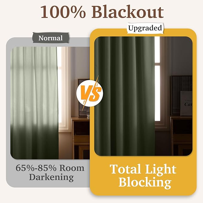 RYB HOME Velvet Chenille Window Curtains 100 inches Long, Thick Blackout Thermal Insulated Vertical Luxury Drapes for Bedroom Nursery Living Room, 52 Width 2 Panels, Sage Green