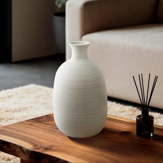 RONDURE 10.4" Modern Ceramic Table Lamp, Fully Dimmable Modern Bedside Lamps for Bedroom, Living Room and Nightstand, White Translucent Ceramic Shade, Warm Ambient Lighting, Corded, Bulb Included