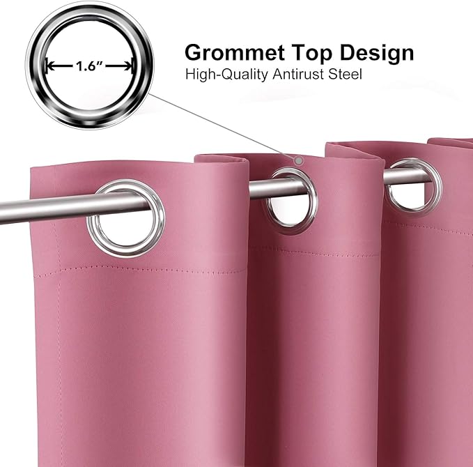 ChrisDowa Grommet Room Darkening Curtains for Bedroom and Living Room - 2 Panels Set Thermal Insulated Blackout Curtains (Pink, 42W x 84L )