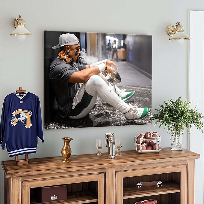 B.B.F MAKE 2025 Super Canvas Bowl Wall Art Champions Eagles Poster Print Philadelphia Hurts Painting Canvas Wall Decor Sports Stars Picture Modern Bedroom Living Room Home Decoration, Framed 11x14inch