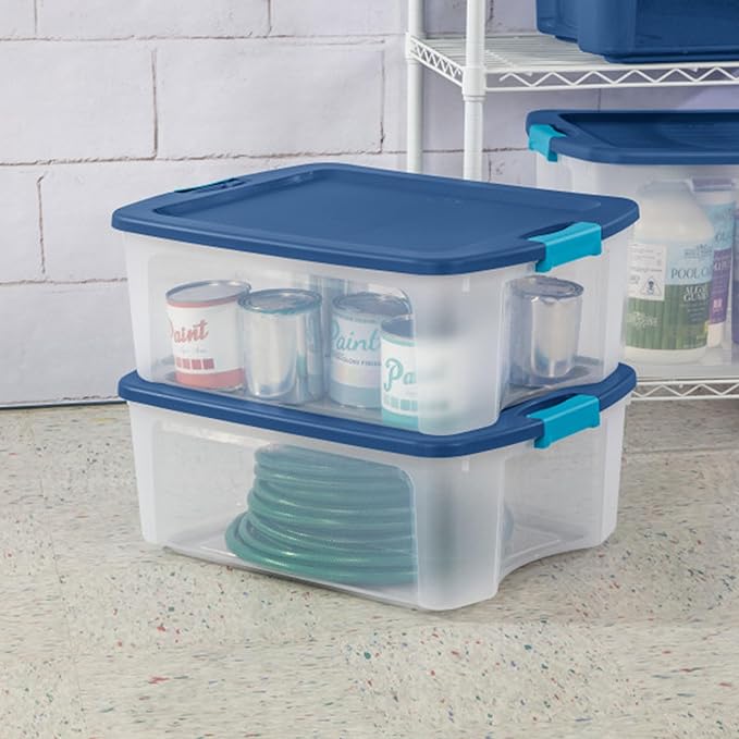 Sterilite 12-Pack Latch and Carry, Clear Plastic Storage Bins with Latching Lids and Full-Grip Handles, 12 Gallon