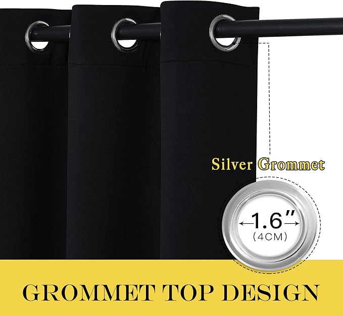 NICETOWN Blackout Curtain Drape for Night Shift - Light Reducing Thermal Insulated Solid Grommet Blackout Window Treatment for Living Room (1 Piece, W66 x L72, Black)