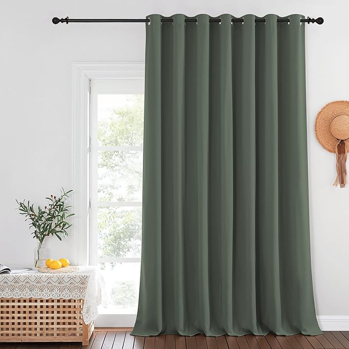 NICETOWN Blackout Curtains for Sliding Glass Door Room Divider Noise Reduce Curtain Panel Portable Window Screen Sliding Partition, W100 x L102 inches, 1 Panel, Dark Mallard